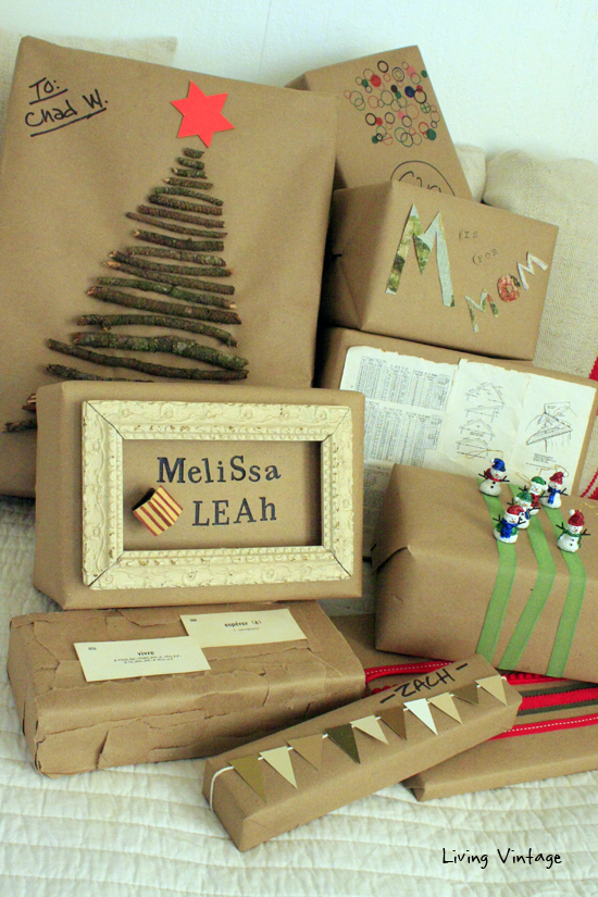 8 Holiday Gift Wrap Ideas using common brown craft paper and a glue gun!