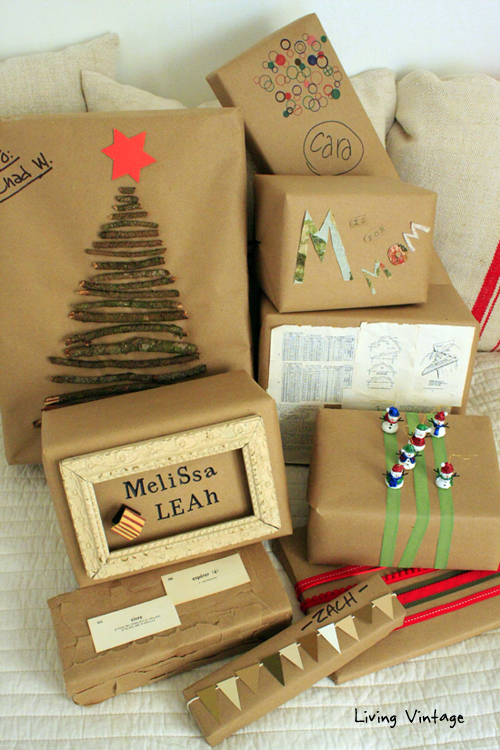 8 Holiday Gift Wrap Ideas using common brown craft paper and a glue gun!