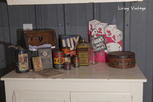 laundry room collectibles displayed in a one-of-a-kind laundry room