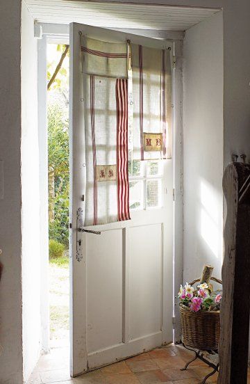 Curtain made with antique linens