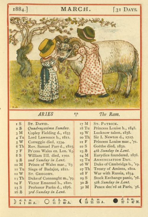 a pretty illustration and calender for March (circa 1884) - one of 8 picks for this week's Friday Favorites