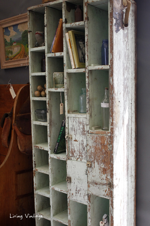 This rustic cubby cabinet caught my eye in Sarah Stopschinski's booth
