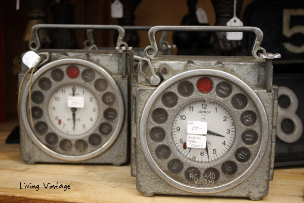 We spotted these Belgian pigeon timers at Marburger Farm antique show