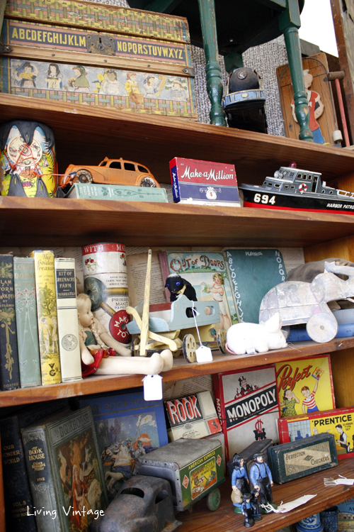 a wide assortment of children's toys in Two Sisters Antiques booth