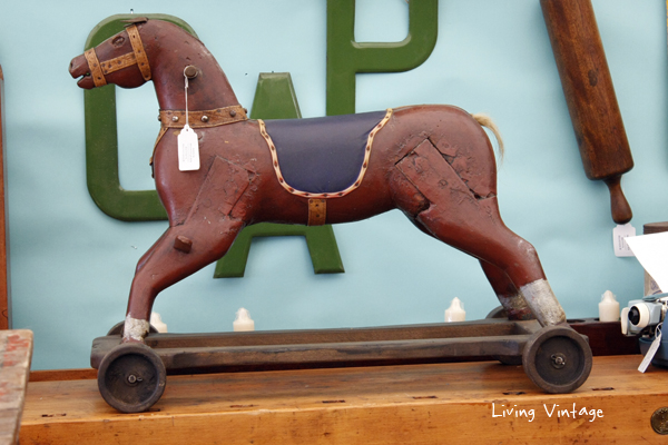 I admired this antique horse pull toy in Tobacco Road Primitives' booth.