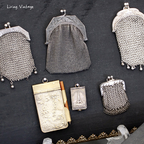 (cropped) a collection of Victorian mesh purses in Two Sisters Antiques booth