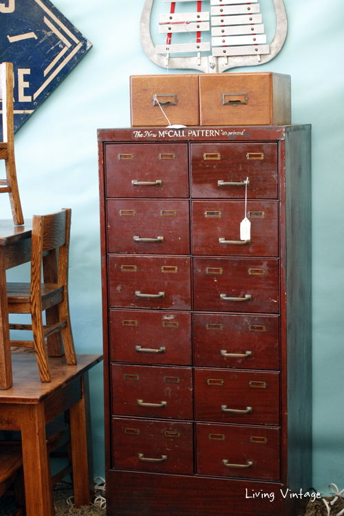 this vintage mult-drawer cabinet would be such fun storage - discovered in Tobacco Road Primitives booth