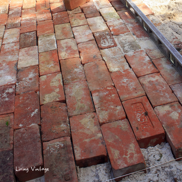 a running bond pattern using old reclaimed brick