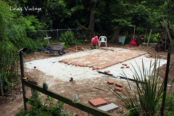 about halfway done laying brick for Jenny's shed