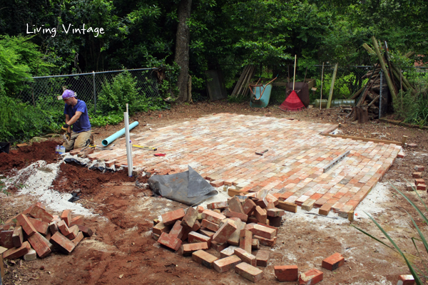 almost done with laying brick for Jenny's shed