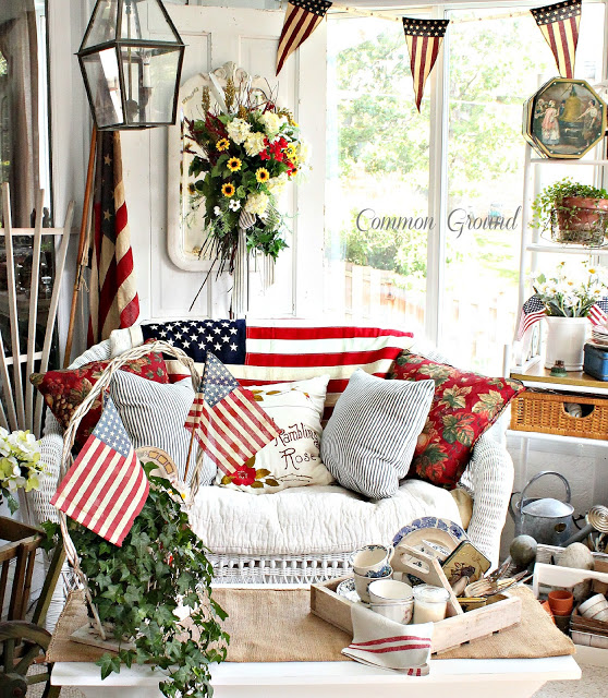 a lovely sunporch decorated in patriotic colors - one of 8 picks for this week's Friday Favorites