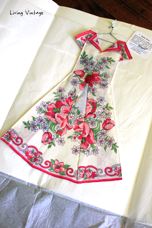 an adorable miniature dress made with a vintage hanky! --- Living Vintage