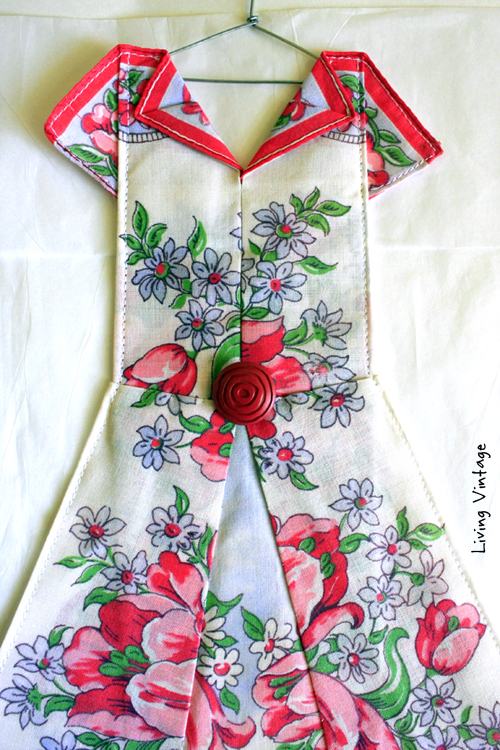 an adorable miniature dress made with a vintage hanky! --- Living Vintage