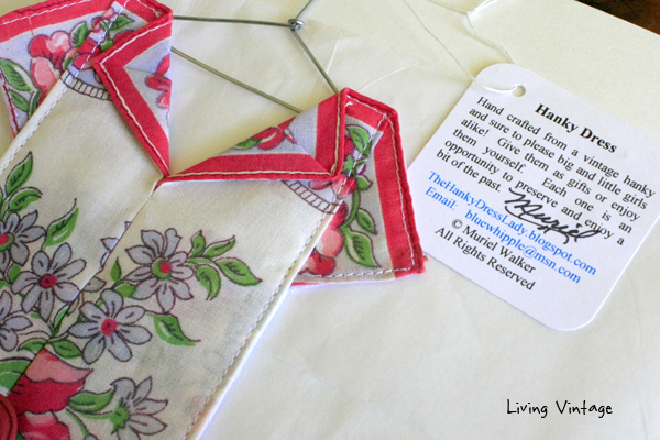 an adorable miniature dress made with a vintage hanky! --- Living Vintage