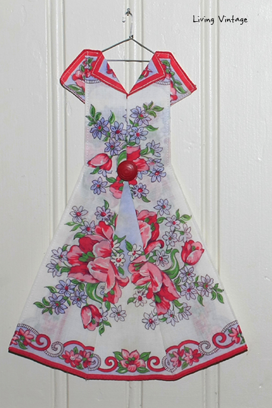 an adorable miniature dress made with a vintage hanky! --- Living Vintage