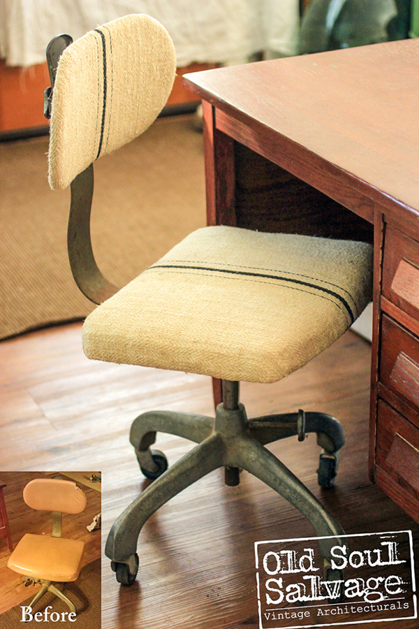 a wonderful old chair upholstered with an old grain sack - one of 8 picks for this week's Friday Favorites