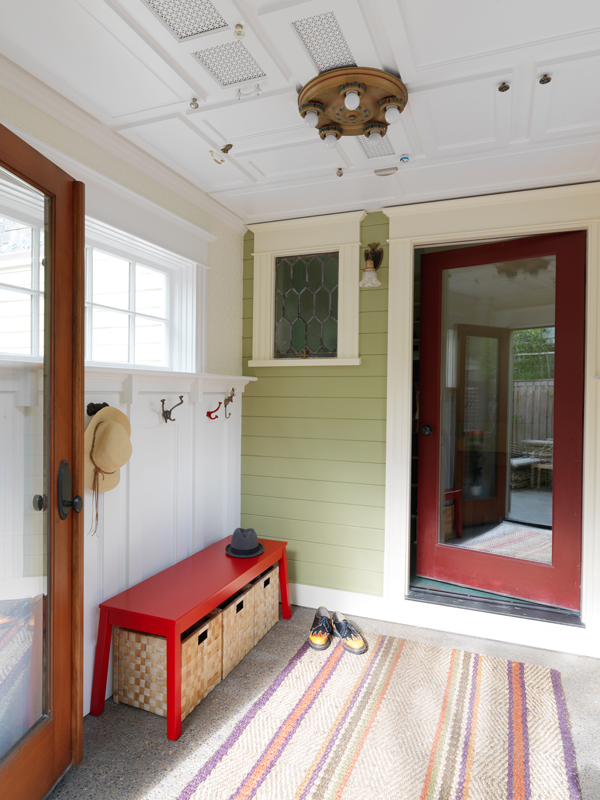 add some pizzazz to a ceiling: use reclaimed cabinet doors!