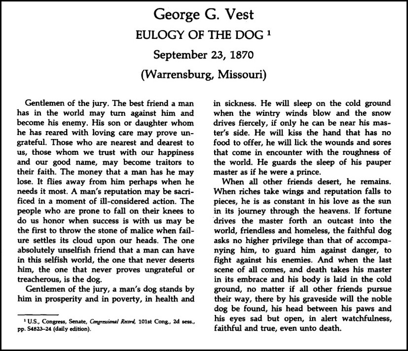 George G. Vest's famous Eulogy of the Dog