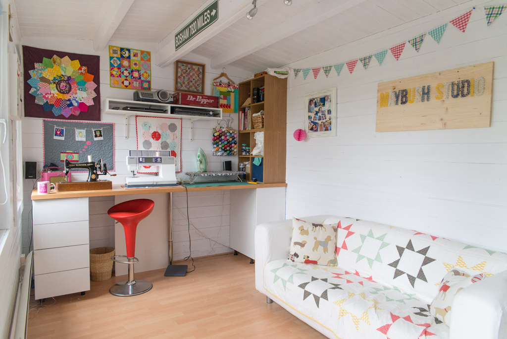 Clare's sweet sewing sanctuary featured within the new 'She Sheds' book