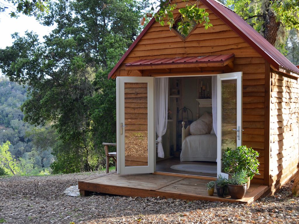 Dinah's rustic tea house, as seen in the new 'She Sheds' book