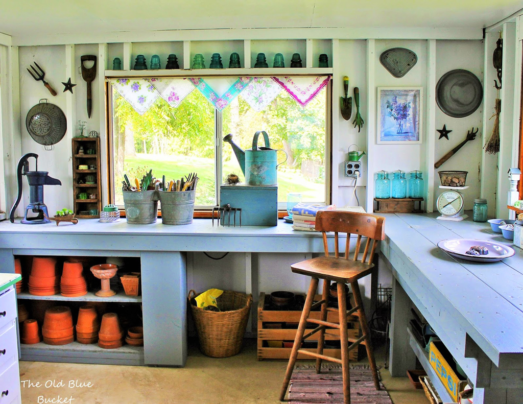 Judy's wonderful work tables recently seen in the pages of the new 'She Sheds' book